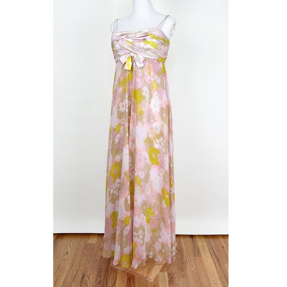 Vintage 60s 70s Custom Made Maxi Dress Gown Floral Print Pleated Romantic Boho - Picture 3 of 15